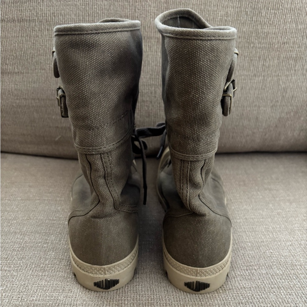 Palladium Pampa Pelaton Combat Boots Size 9 Women’s Beige Khaki Calf Buckles - Picture 9 of 12